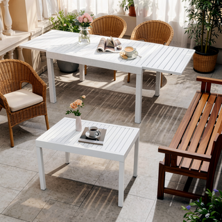 Sunvega Expandable Aluminum Patio Dining Table with E-Coating for 4-6 Person