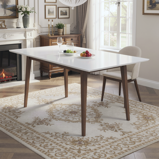 Sunvega Mid-Century Modern Solid Wood Rectangular Dining Table with Brown Stain Finish