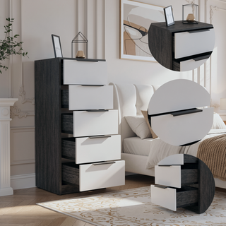 Sunvega White Pine Modern Vertical Five Drawer Dresser for Narrow Spaces