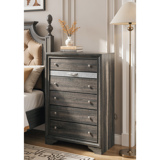 Sunvega Naima Gray Finish Chest with Jewelry Organizer and Five Drawers