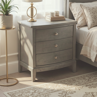 Sunvega Gray Finish Birch Veneer 3 Drawer Nightstand with Nickel Hardware