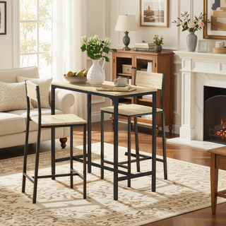 Sunvega Industrial Counter Height Bar Table and Chairs Set for Two with Space Saving Design