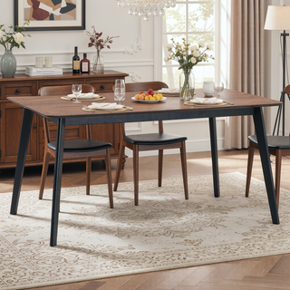 Sunvega Modern Walnut and Black Finish Rectangular Wooden Dining Table