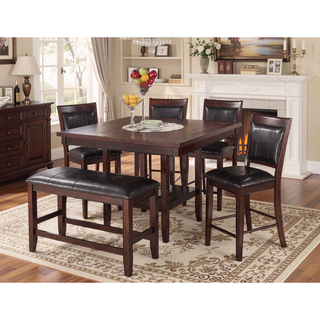 Sunvega Farmhouse Style Espresso Brown Faux Leather Upholstered Bench with Footrest