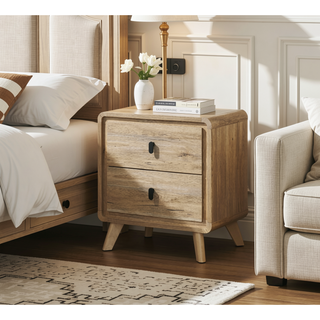 Sunvega Mid-century Style Nightstand with Two Drawers and Warm Wood-inspired Finish