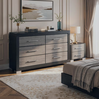 Sunvega Two Toned Black and Grey Nightstand with Spacious Drawers and Block Style Legs
