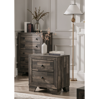 Sunvega Rustic Brown Gray Finish Wooden Nightstand with Two Drawers for Bedroom