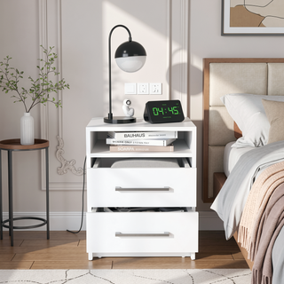 Sunvega Light Gray Nightstand with Two Spacious Drawers and Top Shelf for Bedroom