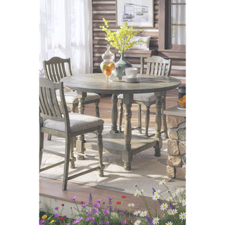 Sunvega Light Grey Acacia Veneer Round Dining Table with Open Shelf