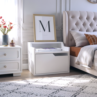 Sunvega Floating Nightstand with Single Drawer and Sleek Two-Tiered Shelf Surfaces for Bedroom