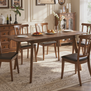 Sunvega Mid-Century Modern Natural Walnut Dining Table with Tapered Legs