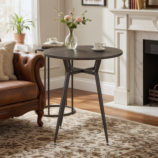 Sunvega Industrial Round Wood Top Dinette Table with Distressed Finish for Small Spaces