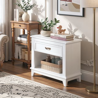 Sunvega Navy Blue Finish Nightstand with Storage Drawer and Lower Shelf