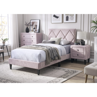 Sunvega Light Pink Velvet Nightstand with 2 Drawers Modern Bedroom Furniture