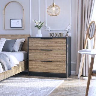 Sunvega Washington Three Drawer Dresser with Display Top for Bedroom Decor