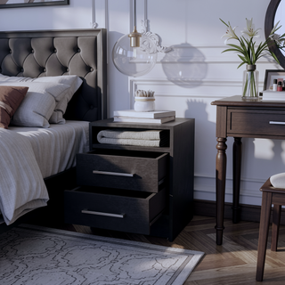 Sunvega White 2-Drawer Nightstand with Open Shelf for Small Bedroom Spaces