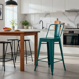 Sunvega Teal Blue Metal Counter Height Stool Set of 4 with Curved Back