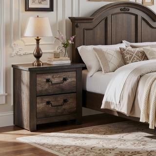 Sunvega Gray Finish 2-Drawers Storage Nightstand with Metal Glides and Drop Handles
