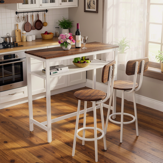 Sunvega Counter Height Square Table Set With 2 Foldable Stools for Kitchen and Apartment