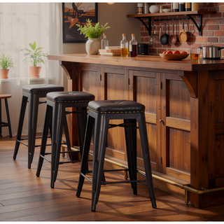 Sunvega 24 Inch Counter Stool Set of 2 with Upholstered Seat and Metal Footrest
