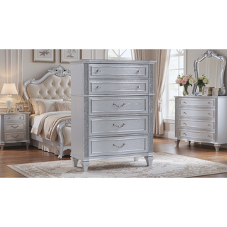Sunvega Mystic Contemporary Style Light Gray Wood 5-Drawer Chest with Crystal Handles