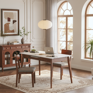 Sunvega Solid Oak Extendable Round Corner Dining Table for 6-8 People