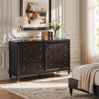 Sunvega Contemporary Six-Drawer Dresser with Cedar Lining and Metallic Accents for Bedroom