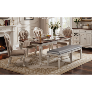 Sunvega Modern Glam Upholstered Bench with Sparkling Embellishments and Silver Gray Finish