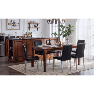 Sunvega Black Leather Chairs with Chrome Legs for Modern Minimalist Home Dining Set