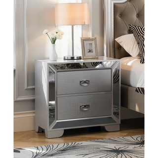 Sunvega Silver Champagne Finish Modern Bedside Table with Compact Storage Design
