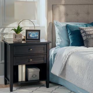 Sunvega Solid Wood Transitional Nightstand with Two Drawers in Hickory Brown
