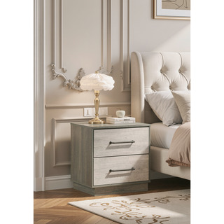 Sunvega Modern Two-Tone Wood Nightstand with Two Spacious Storage Drawers