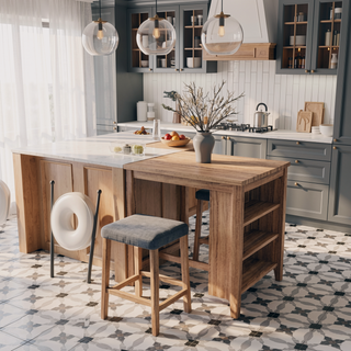 Sunvega 3-Piece Counter Height Table Set with Oak Finish and Upholstered Stools