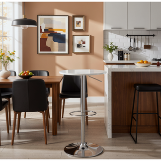 Sunvega Adjustable Contemporary Bar Table with Wooden Top and Chrome Base