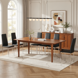 Sunvega Modern Minimalist Dining Chairs Set of 4 with PU Seat and Silver Metal Legs