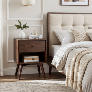 Sunvega Mid-Century Modern Solid Wood Night Stand with Tapered Legs