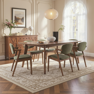 Sunvega Mid-Century Modern Dark Walnut Rectangular Dining Table with Leaf Extension