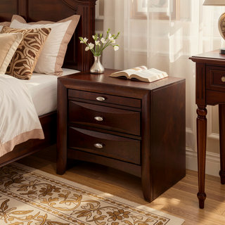 Sunvega Espresso Finish Nightstand with Two Spacious Drawers and Top Tray