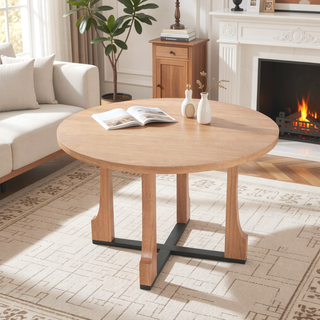 Sunvega 48 Inch Round Dining Table with Vintage Farmhouse Pedestal Base