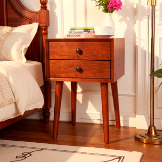 Sunvega Modern Nightstand with Two Storage Drawers and Vintage Gold Accents