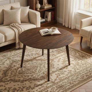 Sunvega Mid-Century Modern Solid Wood Dining Table with Brown Stain Finish