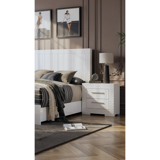Sunvega Glam Style White High Gloss Finish Nightstand with Chrome Hardware