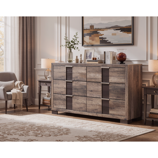 Sunvega Black and White Finish Nightstand with Two Drawers and Metal Knobs