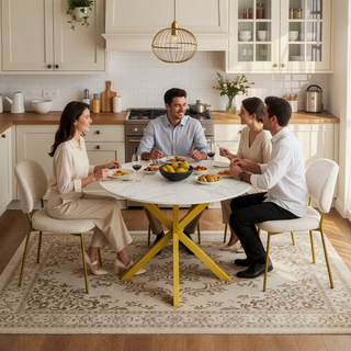 Sunvega Modern Round Dining Table with Marble Top and Adjustable Length