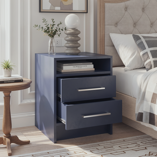 Sunvega Light Gray Nightstand with Two Spacious Drawers and Top Shelf for Bedroom