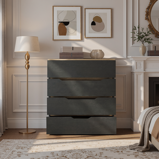 Sunvega White and Light Oak Four-Drawer Dresser with Superior Top