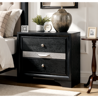 Sunvega Modern Black Nightstand with Hidden Jewelry Drawer and Nickel Knob