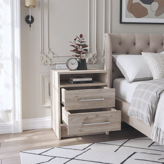 Sunvega Modern Nightstand with Two Spacious Drawers and Metal Handles for Bedroom