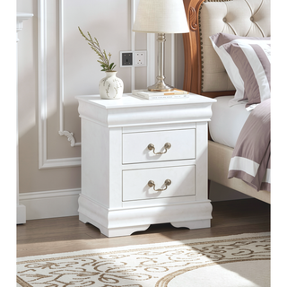 Sunvega Transitional Style Solid Wood Nightstand with Antique Brass Hanging Pulls