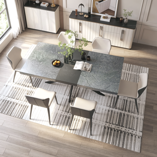 Sunvega Antique Wood Top Rectangular Stretch Dining Table with Storage Box and Black Iron Base